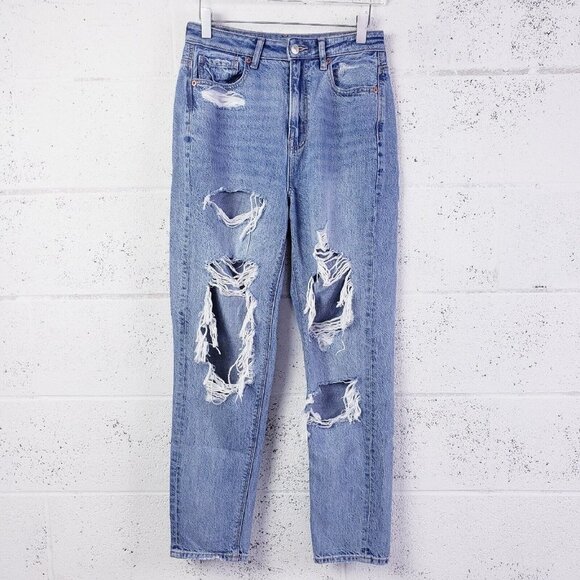 American Eagle Outfitters Denim - American Eagle Women's Size 2 Highest Rise Mom Jean Distressed Straight Leg Blue